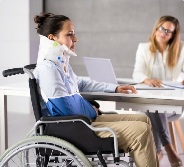 injured medical patient in a wheelchair